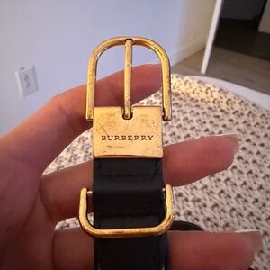 Burberry Black Leather Belt with Gold-Tone Buckle